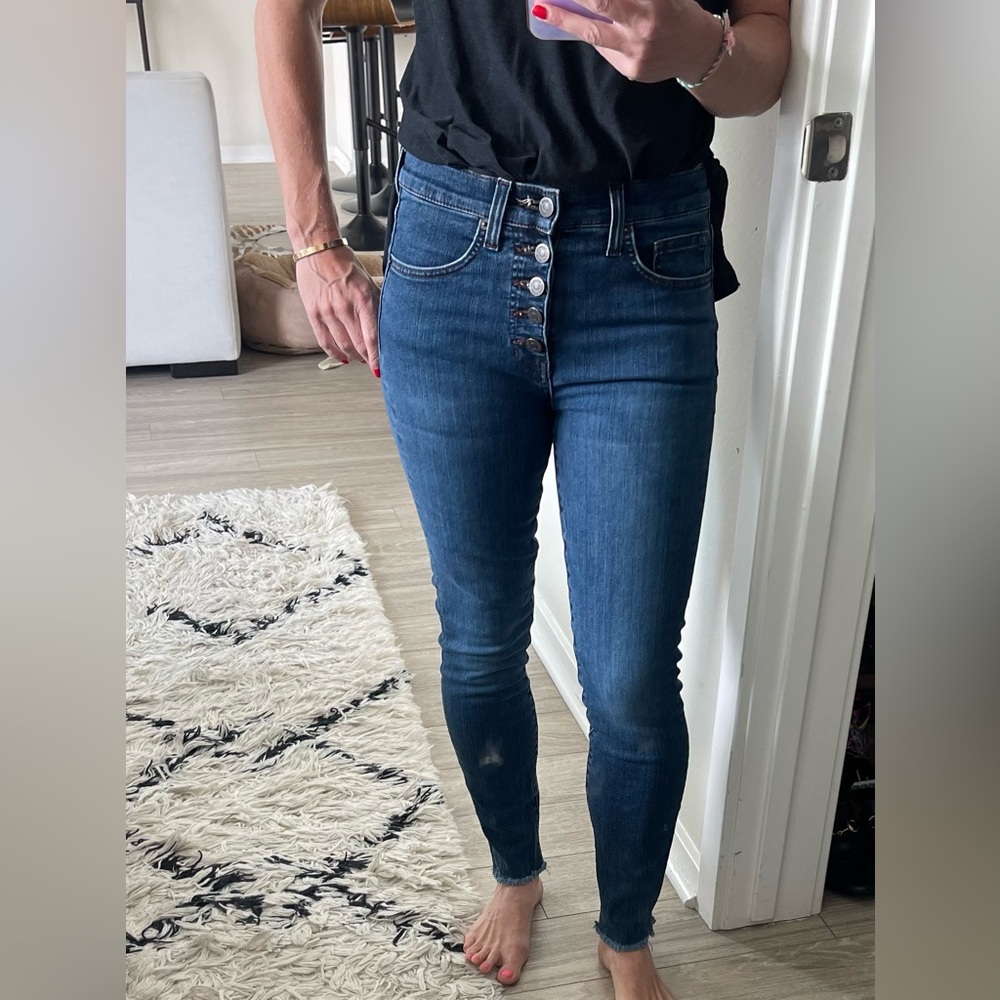 Veronica Beard Debbie High Rise Skinny Jeans Button Fly Dark Wash Size 25